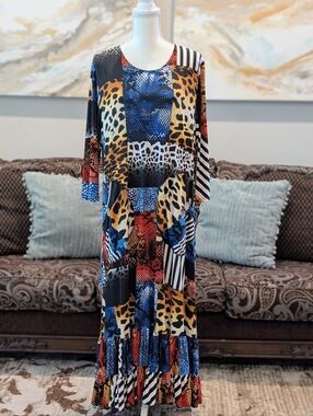 Multi-Color Patchwork Animal Print Maxi Dress